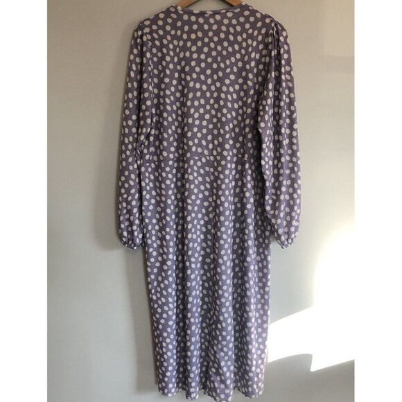 Zara Womens Midi Dress Small Purple White Polka Dot Stretch Ruffle Victorian - Picture 2 of 9
